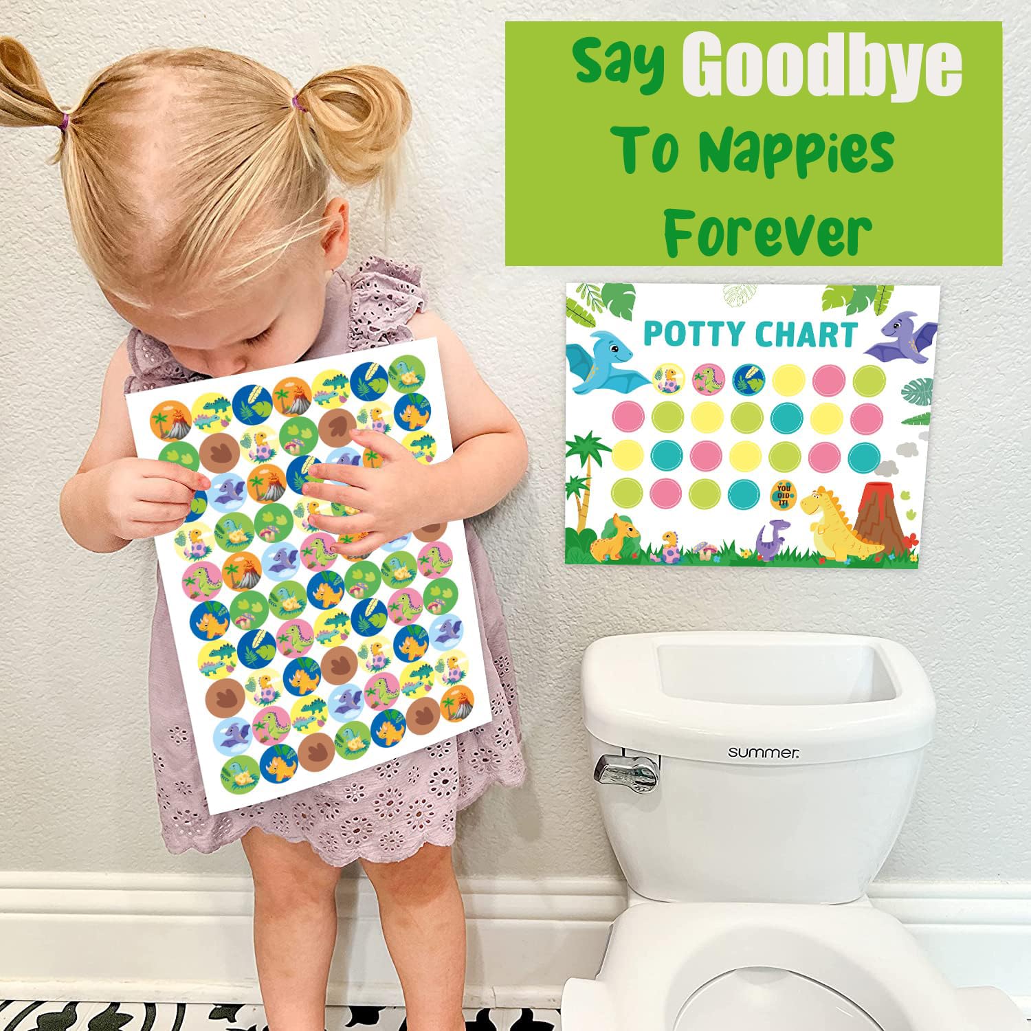 Potty Training Reward Chart, KAMHBE 10 Sheet Potty Training Chart for Toddlers Boys Girls - Dinosaur Potty Chart with Stickers Toilet Training Reward Chart Develop Toileting Habit (Dinosaur)