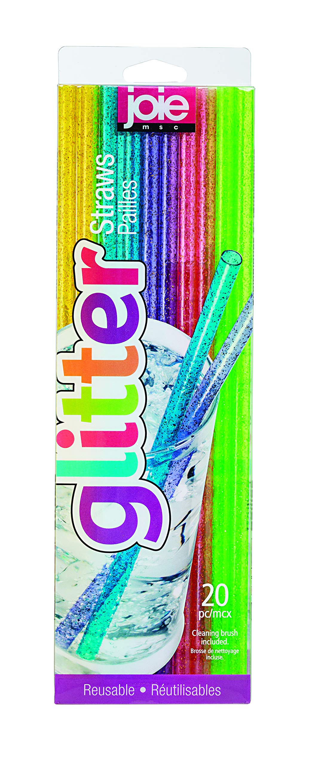 Joie Kitchen Gadgets t12788 Reusable Plastic Straws with Cleaning Brush, Glitter