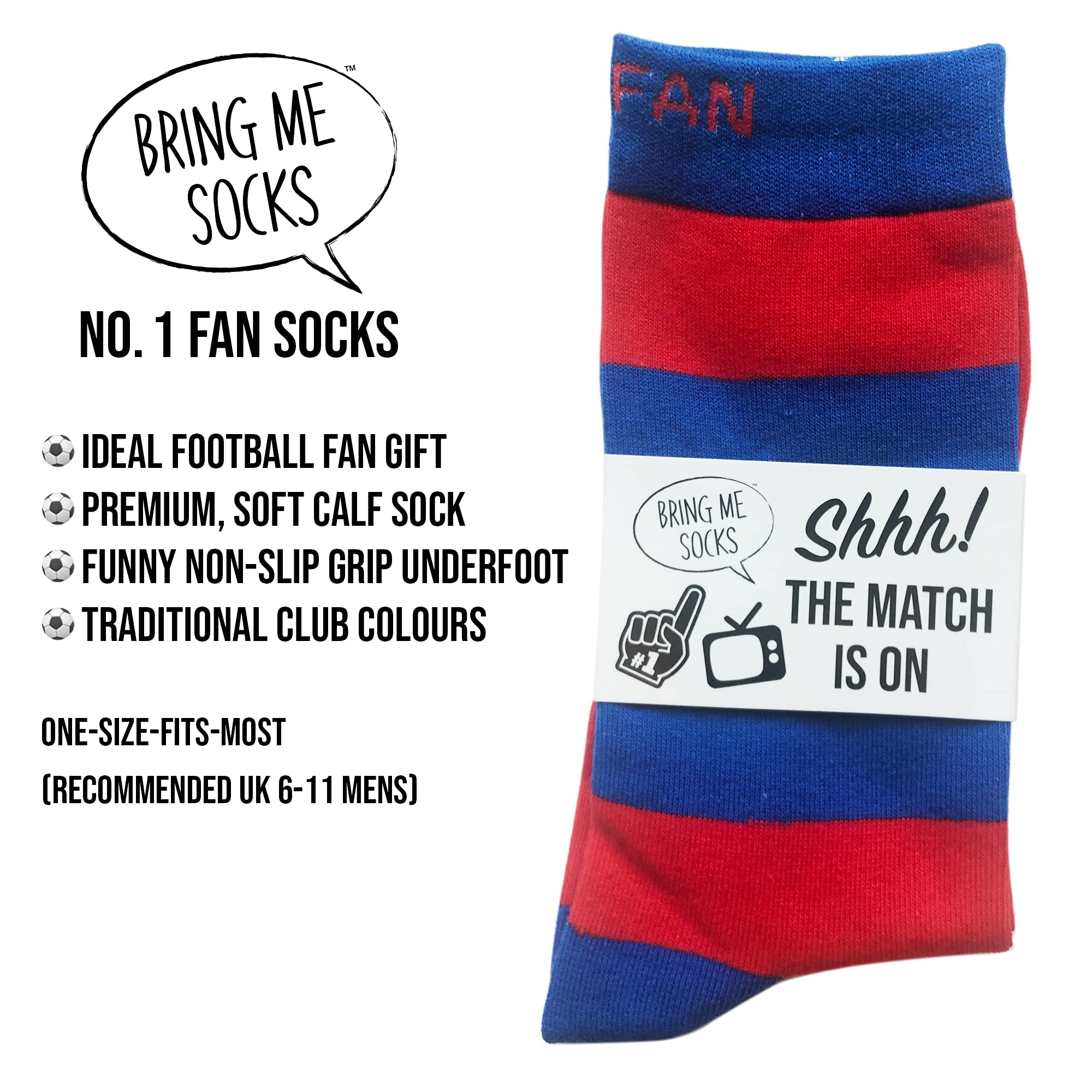 Football Fan Lounge Socks - Great Gift For Football Fans - 'Shhh! The Match Is On' (Red/Blue)