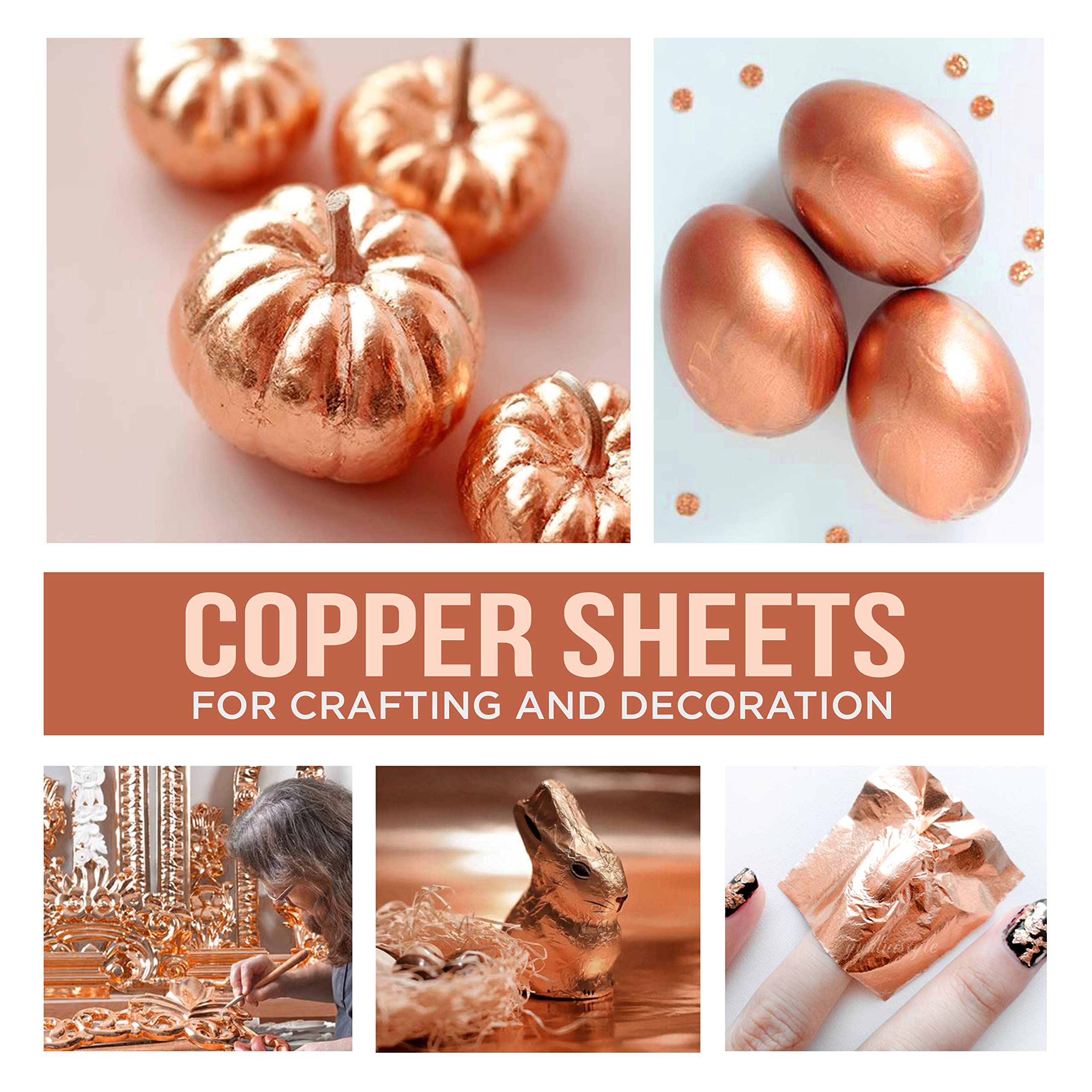 100 Copper Leaf Sheets 14 x 14 cm Gold Leaf for Art, Gilding, Crafting, Paintings, Home Furniture Decoration, Nail & DIY Arts Projects (Rose Gold, 100 Sheets)