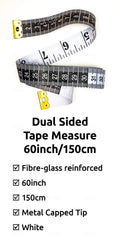 Dual Sided Body Measuring Soft Tape, 60 inch / 150 cm White and Black