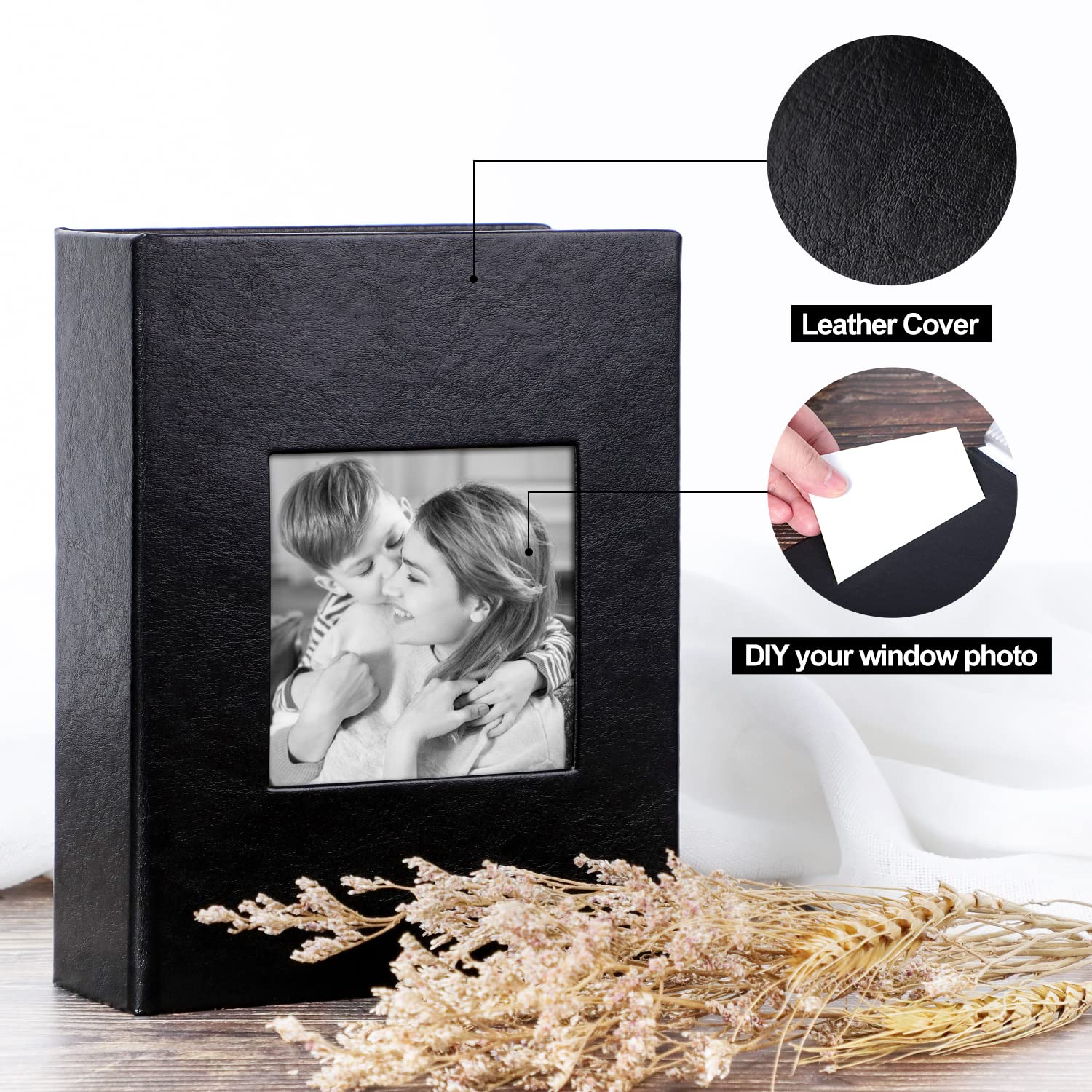 Benjia Small Photo Album 6x4 2 Packs, Each Pack Holds 100 Pockets, Slip In Mini Leather Top Loading Photo Albums Holds Portrait Only 10x15cm Picture Black