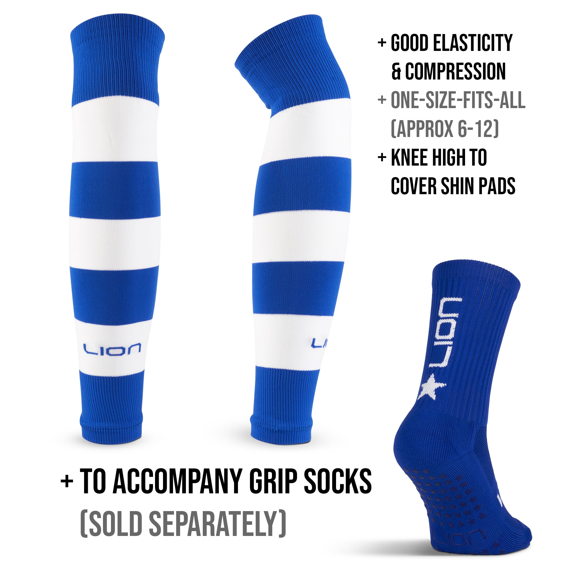 Football Sock Sleeves To Accompany Grip Socks - Fits Over Calf/Shin Pads - Variety Of Colours To Match Your Team Kit (Royal Blue & White)