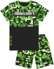 Minecraft Pyjamas for Boys   Kids Long Or Short Bottoms Options & Gamer T-Shirt   Childrens Creeper PJ Set Merchandise Gifts 7-8 Years