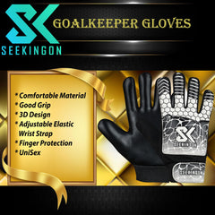 Seekingon Goalkeeper Gloves Kids, Children, Football Training Gloves with Premium Grip, Weather-resistant, Breathable, Latex Goalie Gloves Sizes 4/5/6/7 (Black/White, 5 for 9-12 years)