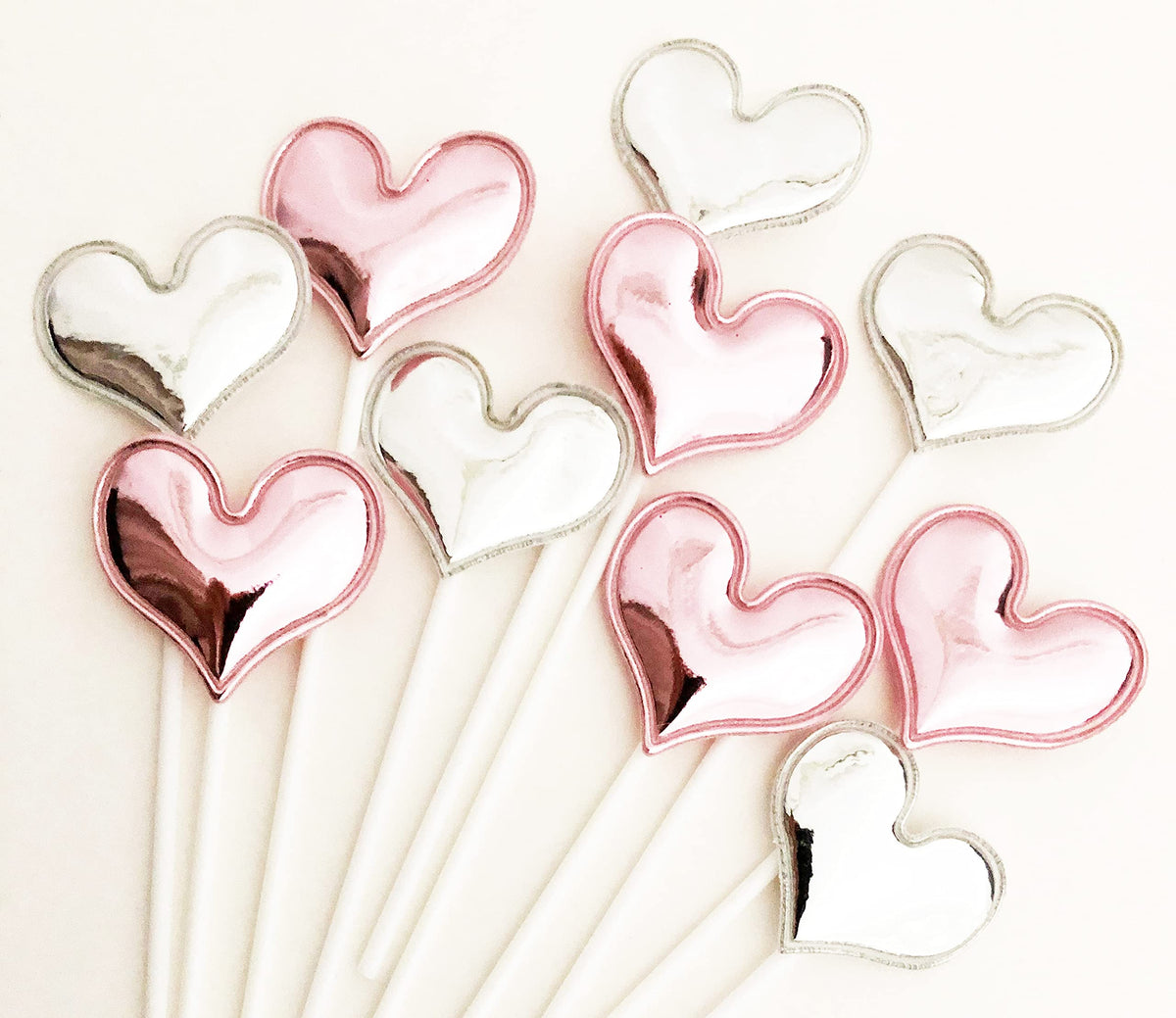 AILEXI Handmade 10 Counts Leather Reflective Glitter Cake Decorating Toppers for cake cupcake and icecream - 5 pink and 5 Silver Hearts