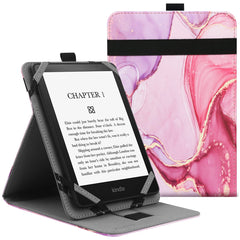 VOVIPO Universal Case for 6 inches,6.8 inches kindle Paperwhite eReaders,Folio Stand Cover with Handstrap Compatible with Kindle/Kobo/Tolino/Pocketook/Sony 6-6.8inch ebook reader-Marble Pink