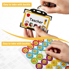 Tenare Christmas Teacher Roleplay Novelty Id Card and Lanyard Children's Well Behaviour Reward Stickers for Kids School Imaginary Teacher Pretend Play Set (Black,Awesome)