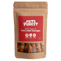 Pets Purest Natural Dog Treat Chews - 100% Healthy Air-Dried Pork & Beef Sausage Meat Treats for Dogs, Puppy & Senior. Grain & Gluten Free Low Fat Raw Protein Dog Food Snack (200g)