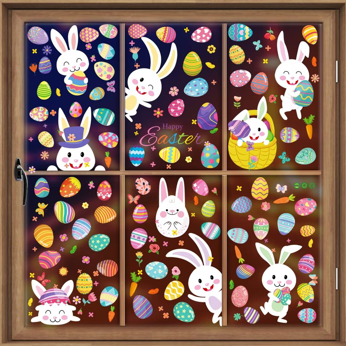 AhfuLife Easter Window Stickers, 9 Sheets Reusable Easter Window Clings for Kids Easter Decorations, Double Sided Window Stickers for Home Office Shop Window Decorations (Style 2)