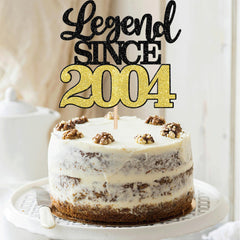 SYKYCTCY 1 Pack Legend Since 2004 Cake Topper Glitter Happy 20th Birthday Cake Pick 20 Fabulous Cake Decorations for Cheers to 20th Birthday Wedding Anniversary Party Supplies