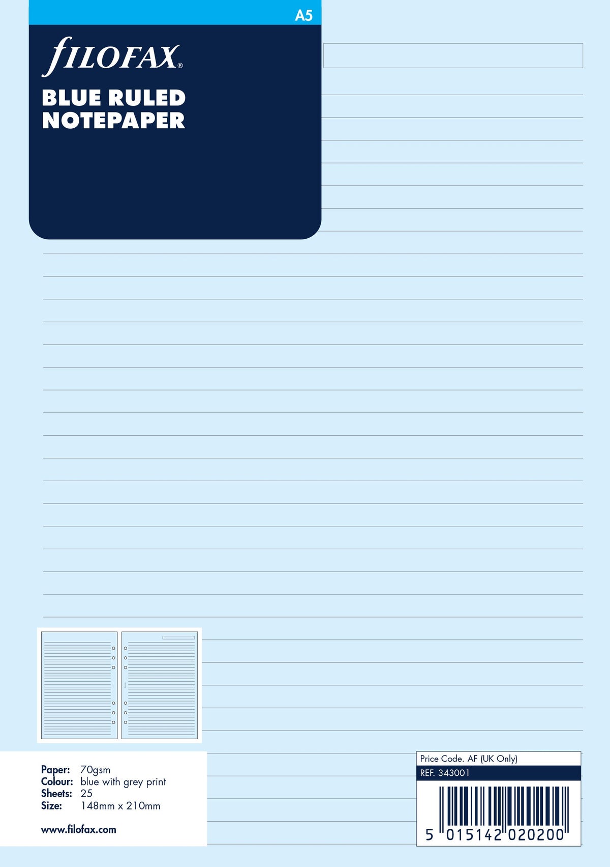 Filofax A5 Blue Ruled Notepaper