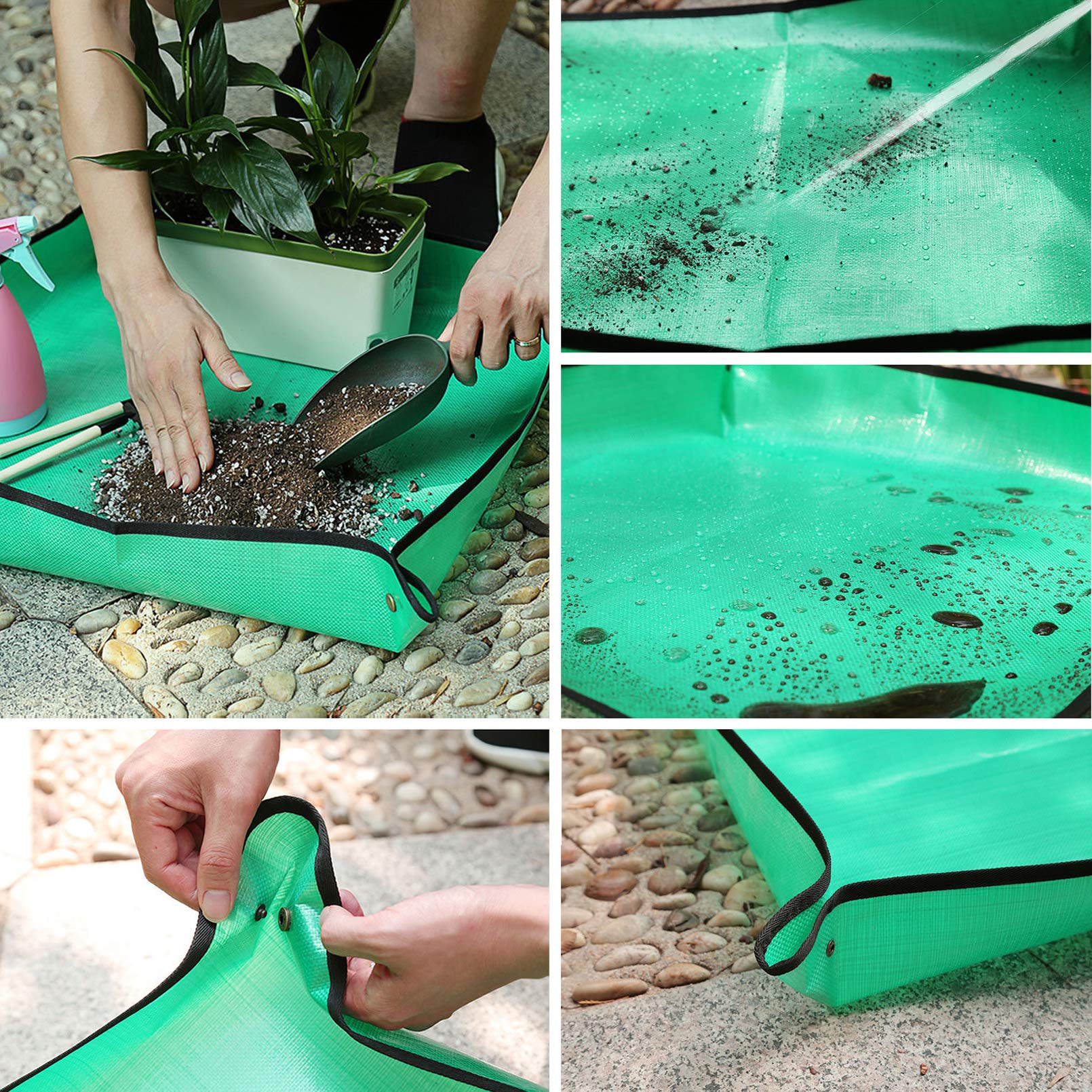 Nwvuop 100cm x 100cm Plant Repotting Mat Waterproof Planting Operation Mat Thicken Indoor Transplanting Planting Tarp Mat, Green