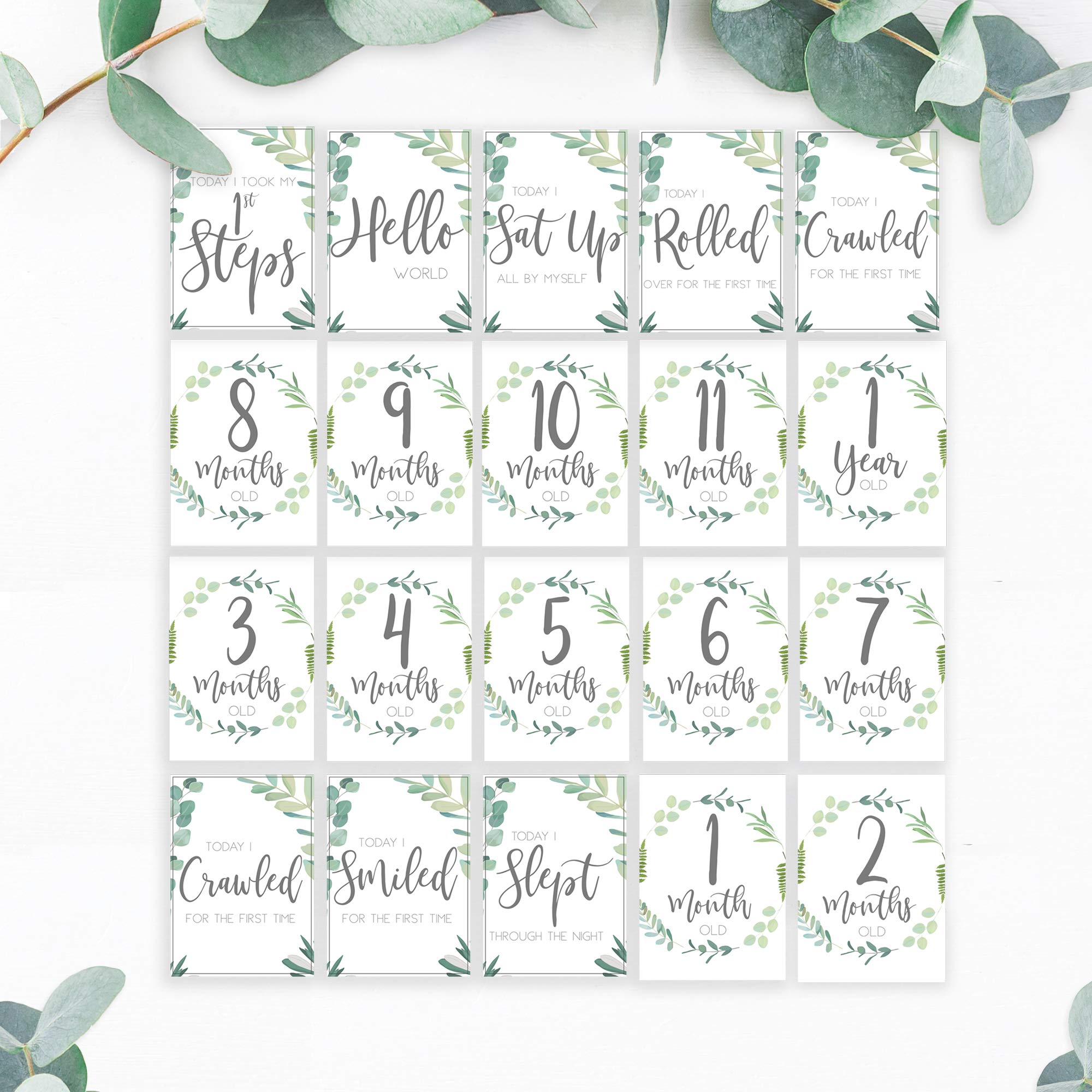 Little Angels Jamboree Baby Milestone Cards Boho Botanical Design- Baby's 1st Year Memory Photo Instagram Props (BMC20)