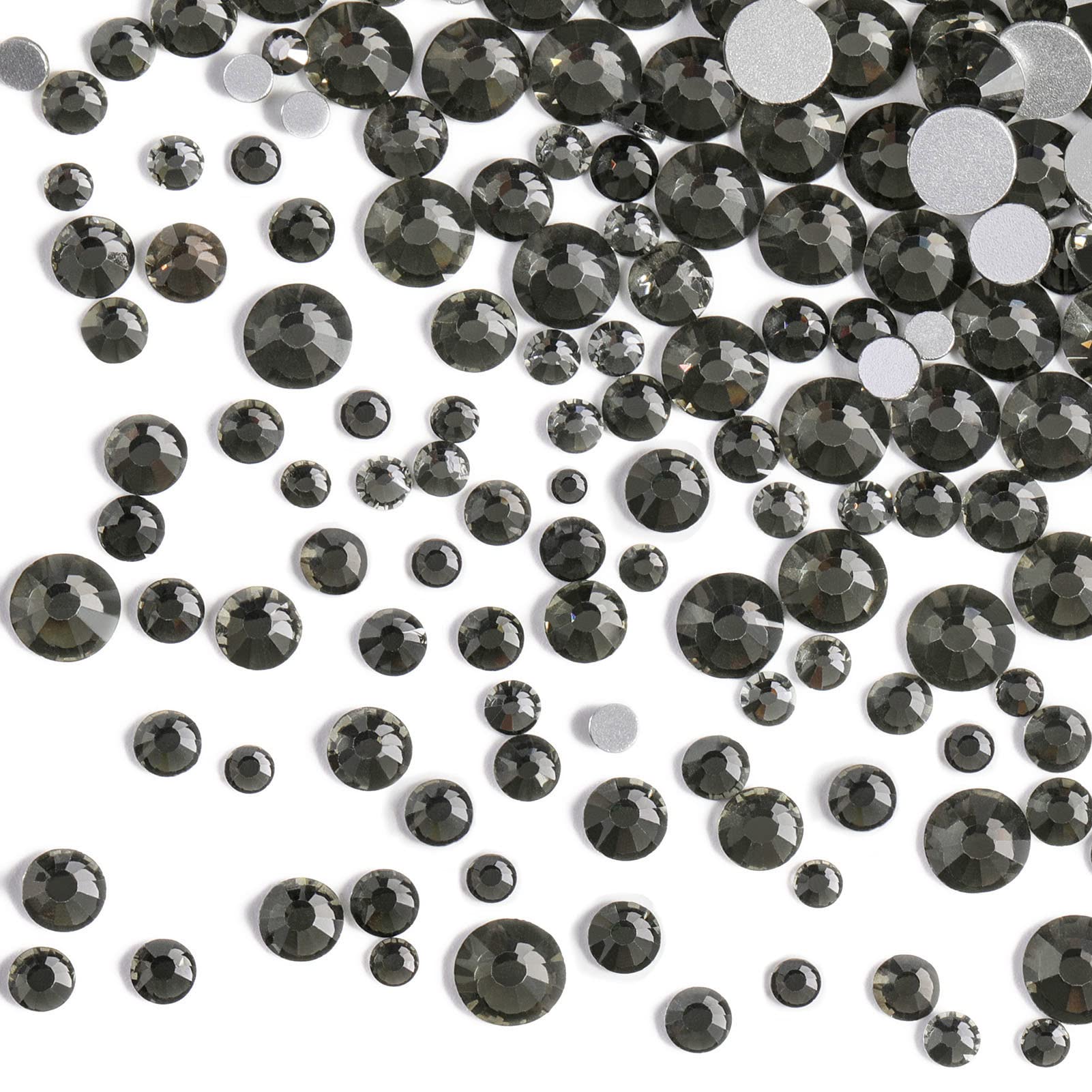 Beadsland Rhinestones for Makeup,8 Sizes 2500pcs Blackdiamond Flatback Rhinestones Eye Gems for Nails Crafts with Tweezers and Wax Pencil,Blackdiamond,SS4-SS30