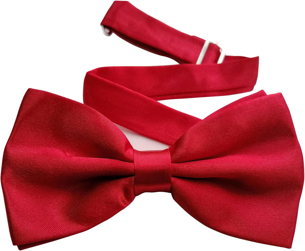 UtopyaUK Mens Bow Tie Satin Plain Novelty Adjustable Clip Fastening Pre Tied Wedding Party Double Layer Bow ties (Red)