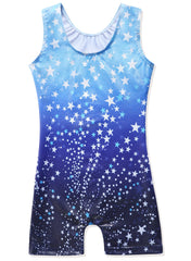 XiaoMoSha Gymnastics Leotards for Girls Sleeveless Unitard Dance Outfit for Kids Gradient Color Sparkly Rainbow Leotards for Little Girls(Star Blue, 7-8 Years)