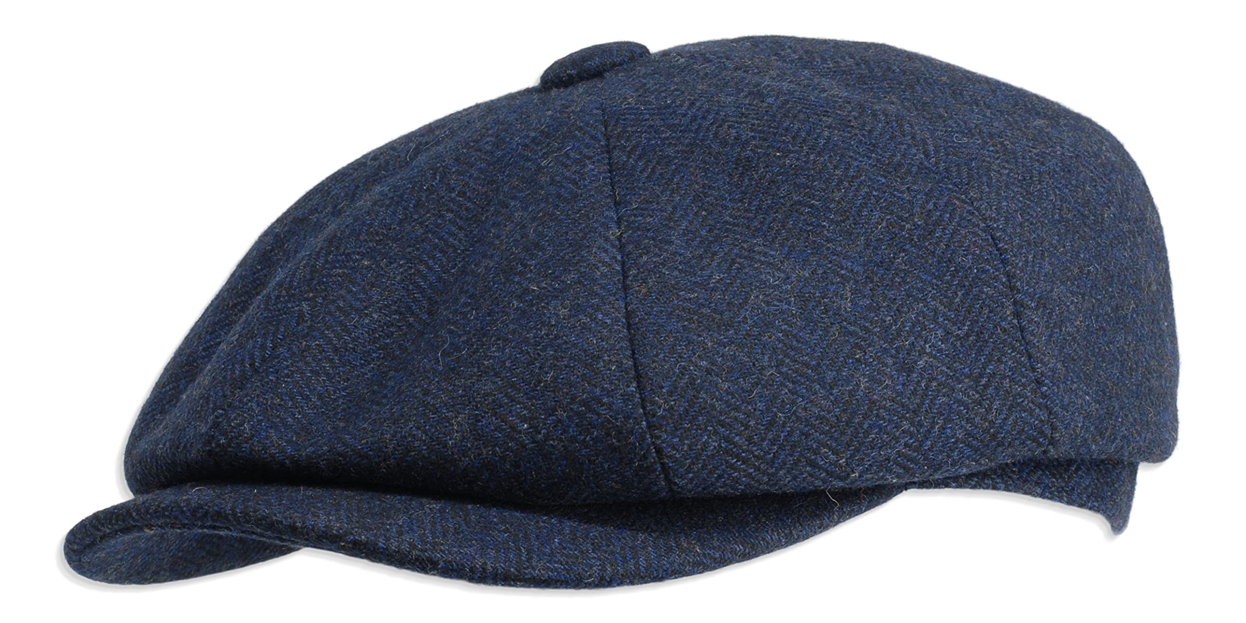 Gamble & Gunn Shelby' Flat Cap Navy Herringbone Vintage Style Baker Boy Cloth Hat Button Top - 63cm