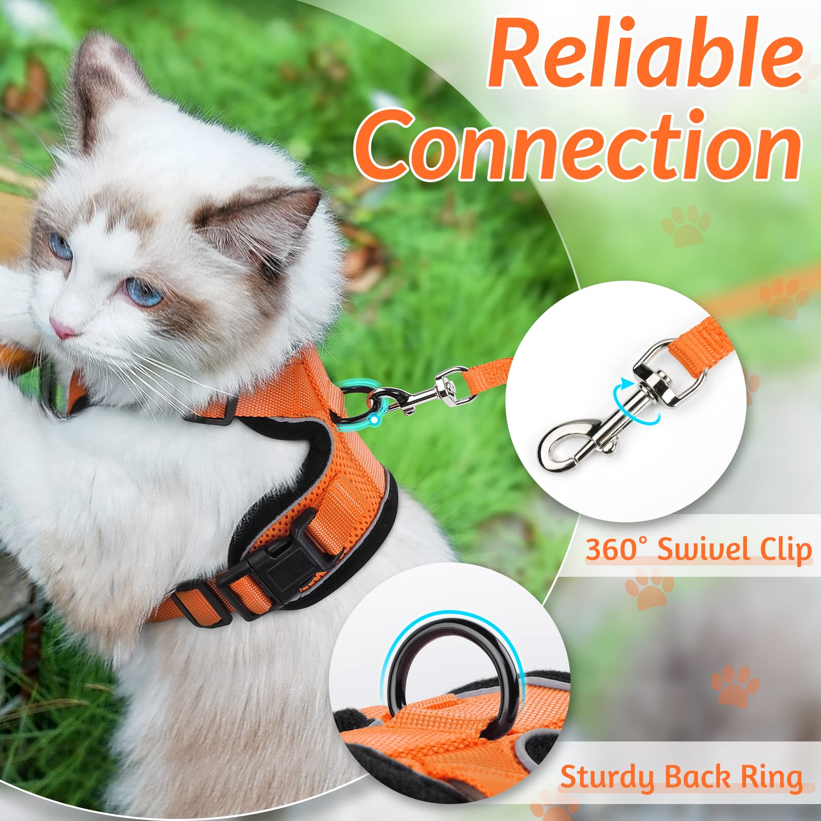 rabbitgoo Cat Harness and Lead Set, Escape Proof Kitten Harness with Cat Leash Metal Ring, Lightweight Soft, Reflective Adjustable Vest Harnesses for Small Cat Walking Travel XS, Orange