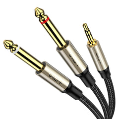 3.5mm to 6.35mm Audio Cable[3 M], 1/8’’ Stereo TRS to Dual 1/4’’ Mono TS Jack Y Splitter Adapter Braided Gold-Plated Digital Interface Instrument Cable for Mixer, Guitar, Amplifier, Audio Recorder