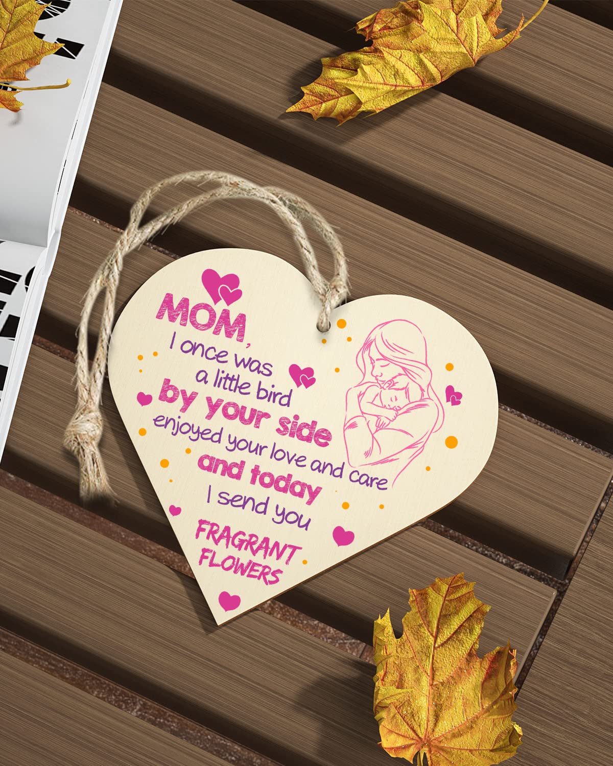 GAOHAN 1Pcs Mothers Day Gifts for Mum,Best Mum Gifts from Daughter Son,Wooden Hanging Heart Plaque,Thank You Gift,Mum Birthday Gifts,Heart Plaque with Sayings,Novelty Funny Hanging Decorative