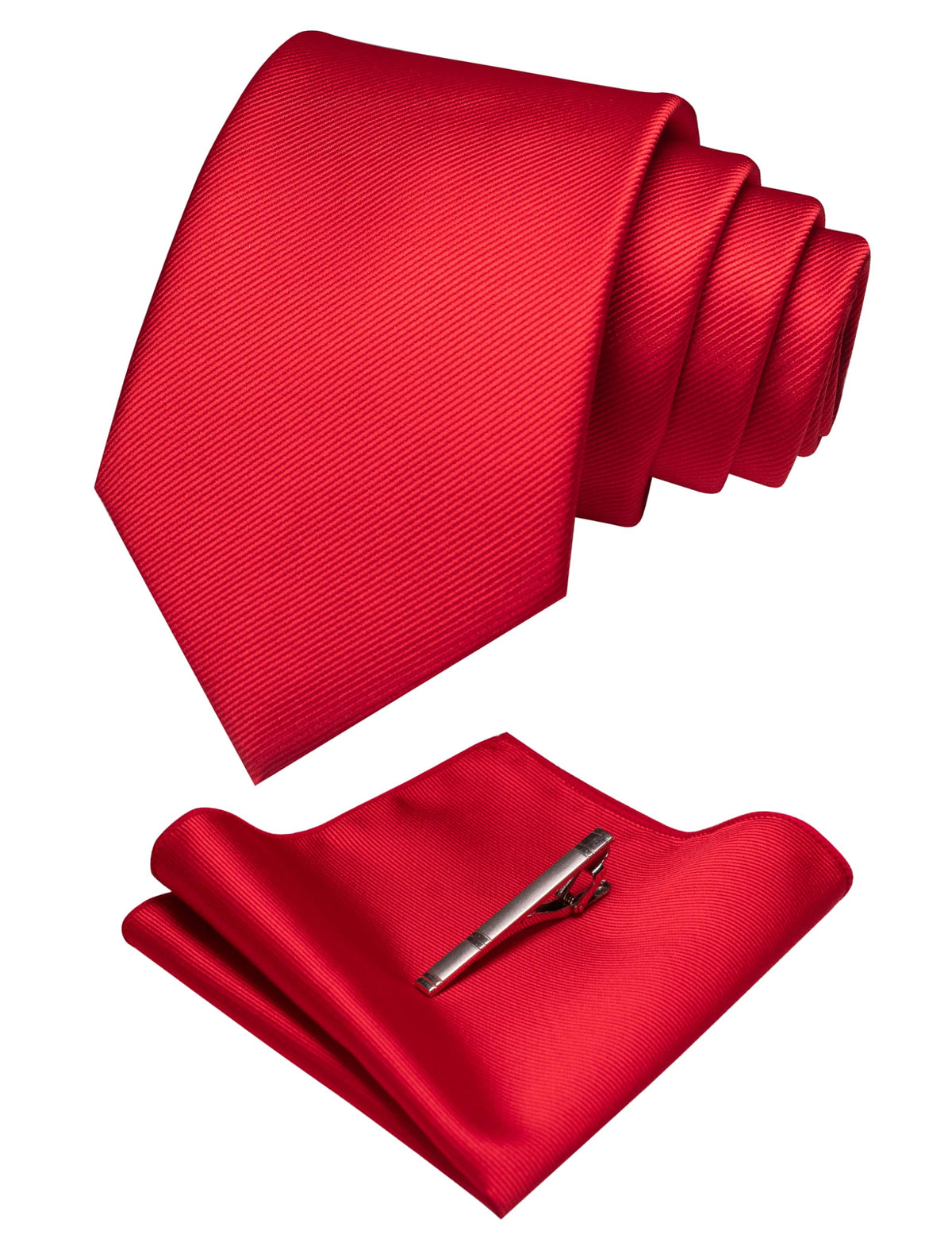 RBOCOTT Red Silk Tie and Pocket Square, Necktie Tie Clip Set for Men, Red, general