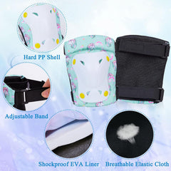 Unicorn Knee and Elbow Pads for Kids Girls 6 in 1 Adjustable Protective Gear Set with Drawstring Bag, 3-8yrs