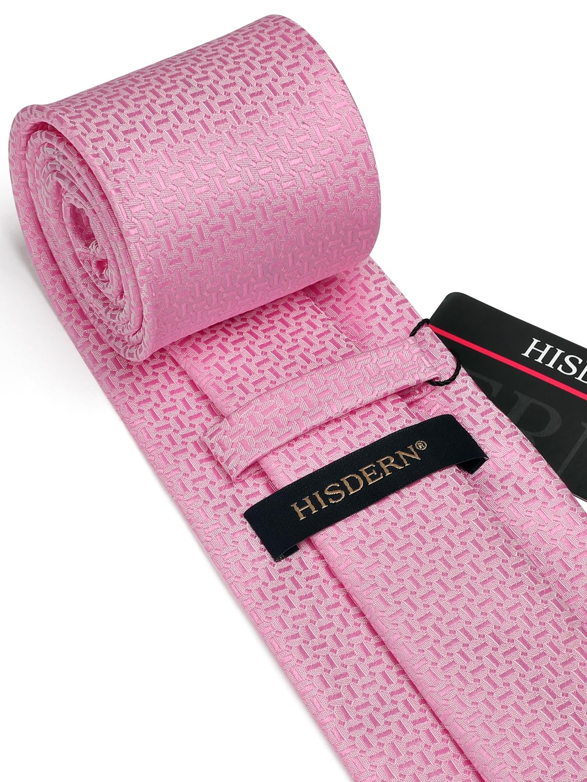 HISDERN Ties for Men 3.4 inch Pink Tie and Pocket Square Set Classic Silk Tie for Bridegroom Wedding Party Business