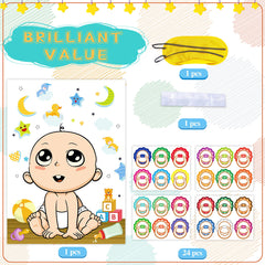 Funnlot Baby Shower Games Pin the Dummy on the Baby with 24 Stickers, Blindfold Unisex Pin the Dummy on Baby for 24 Players Pin the Pacifier on the Baby Larger Size Baby Shower Boy Games