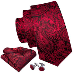 Barry.Wang Paisley Man Tie Set Silk Wove Necktie Handkerchief Cufflinks Jacquard Stain Formal Business Purple