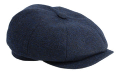 Gamble & Gunn Shelby' Flat Cap Navy Herringbone Vintage Style Baker Boy Cloth Hat Button Top - 65cm