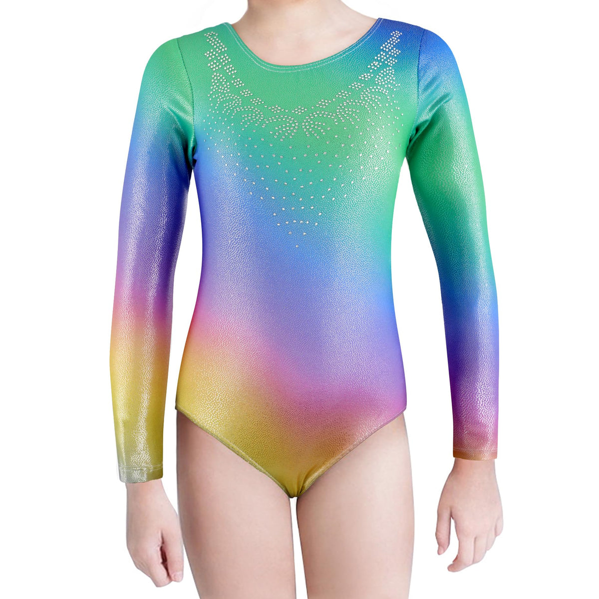 XiaoMoSha Gymnastics Leotards for Girls Long Sleeve Dance Leotard Sparkle Ballet Dancewear for Little Girls,Greenpurple,5-6 Years