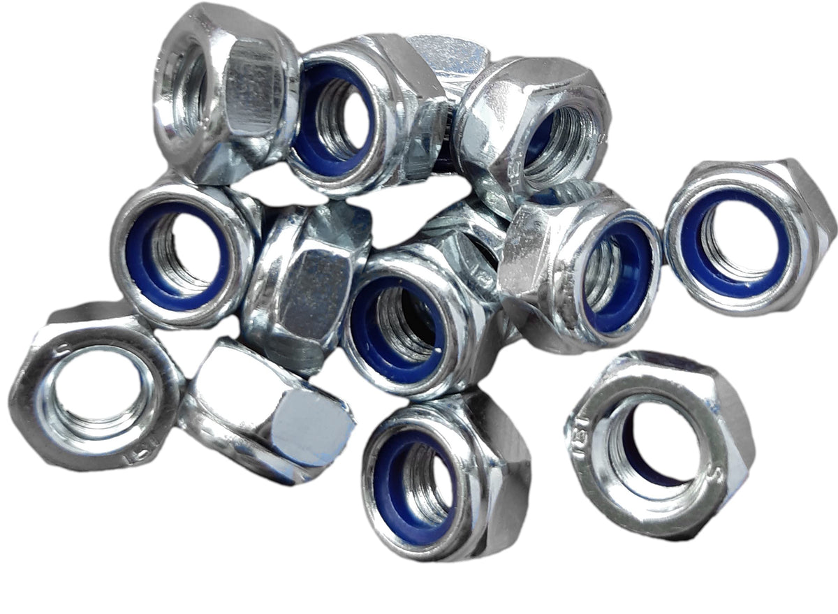 M10 Locking Nyloc Hex Nuts Metal Steel Sheet Zinc Plated 10mm Nut Width 17mm Box of 15pcs