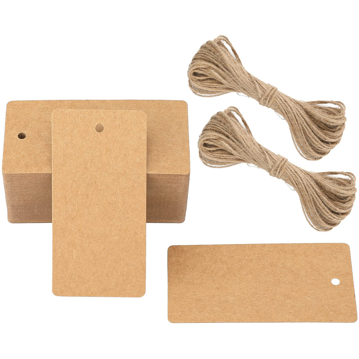 G2PLUS Gift Kraft Paper Tags, 4.5 x9 CM Luggage Wedding Labels, 300g/m² Large Blank Gift Tags with String, 100 PCS Brown Paper Gift Tags for Birthday Party, Wedding Gift Favors