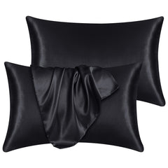 Yorkshire Bedding Satin Pillow Cases 2 Pack – Luxurious Black Pillowcases For Hair and Skin Standard Size with Envelope Closure Hypoallergenic 50 x 75 cm