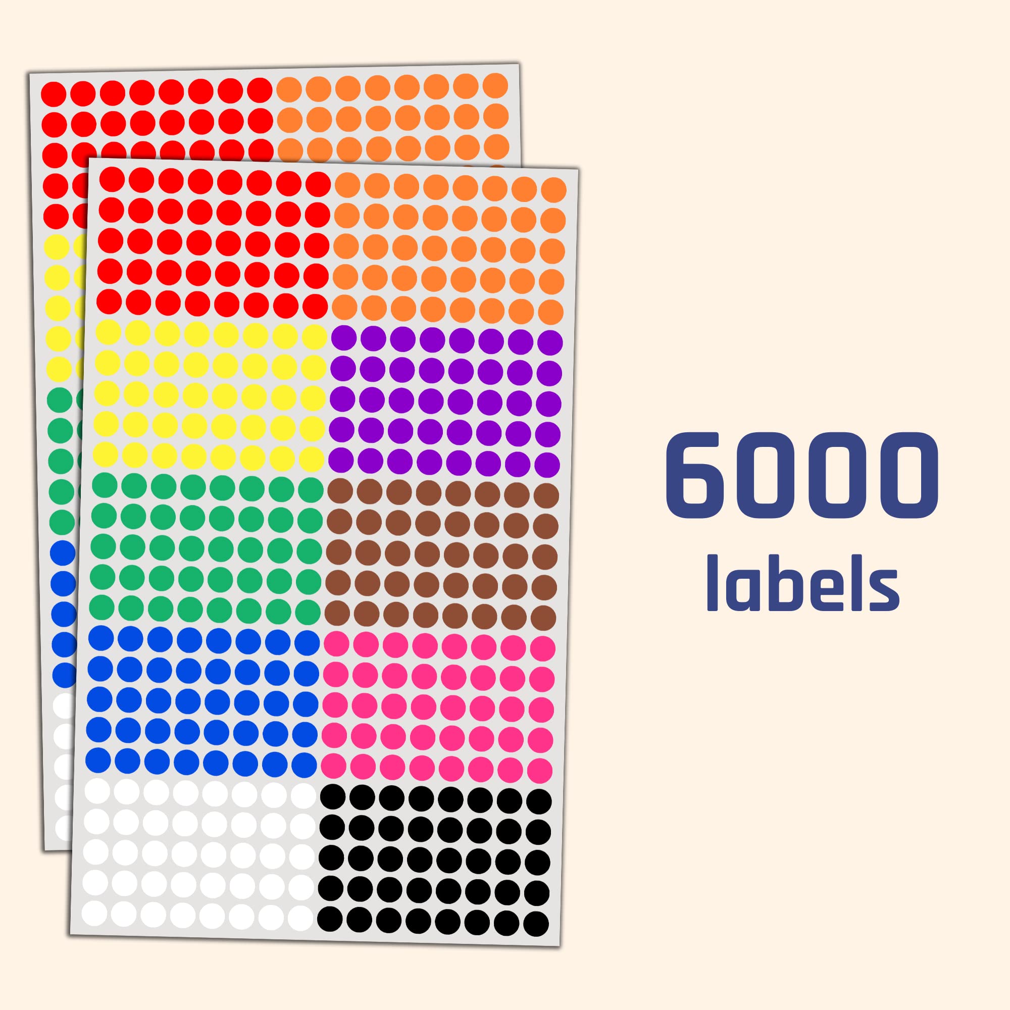 6000 Pack - 8mm Coloured Dot Stickers Sticky Labels - 10 Colours