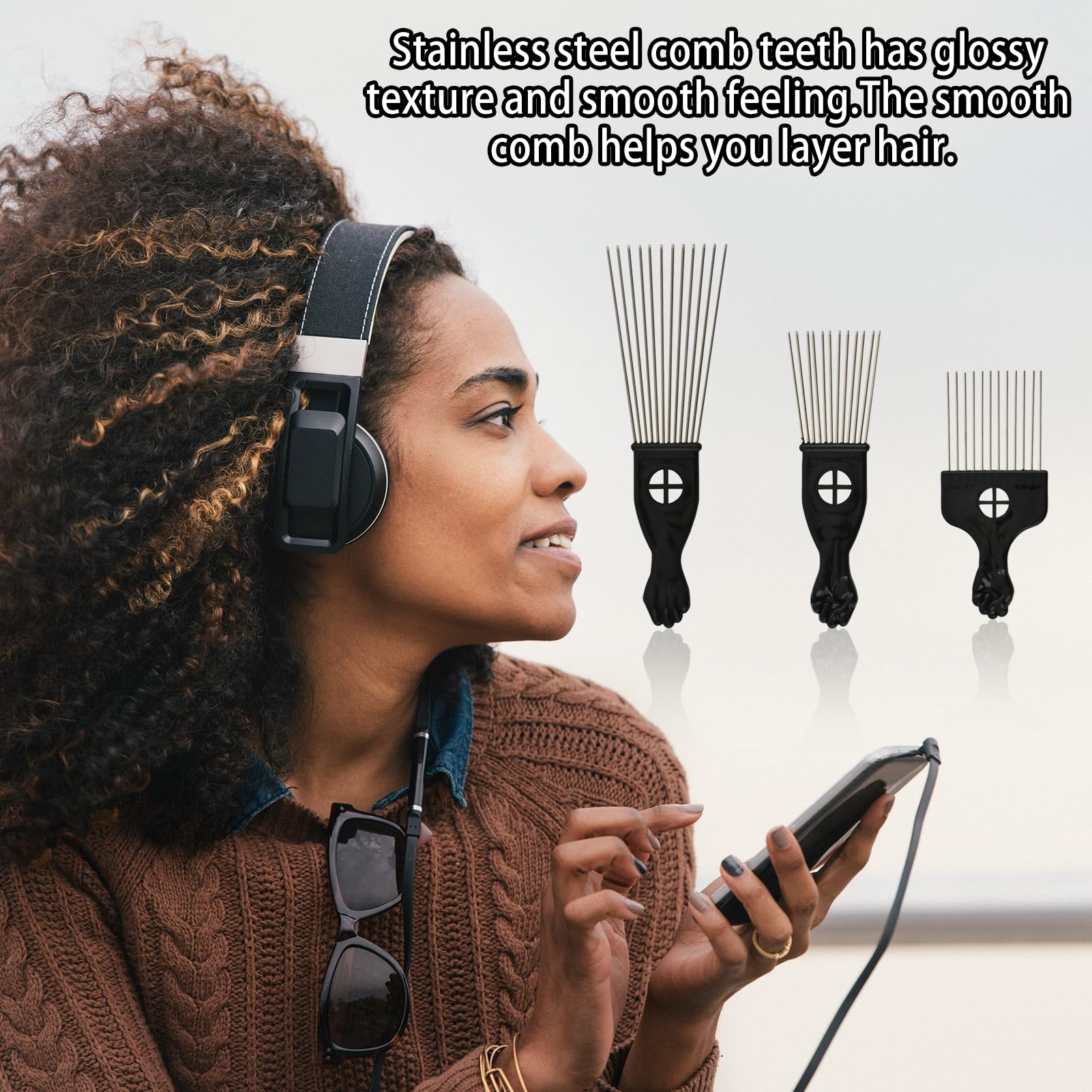 3 Pcs Metal Afro Combs Different Lengths Metal Comb for Thick Hair and Even Beard Normal Thick Hair Thick Wavy Hair or Tangled Hair Oily Hair Especially the Afro Hair Styling for Home Use Hair Salon