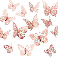 Butterfly Decorations 36 Pcs Glitter 3D Butterfly Cupcake Toppers Rose Gold Sliver Hollow Butterfly Personalised Cake Topper For Birthday Wedding Party Wall Sticker Decoration