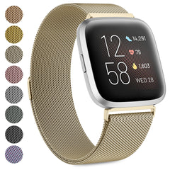 Strap compatible with Fitbit Versa Strap/Fitbit Versa 2 Straps for Women Men, Breathable Stainless Steel Mesh Loop Adjustable Wristband Replacement Metal Strap (Champagne,Small)