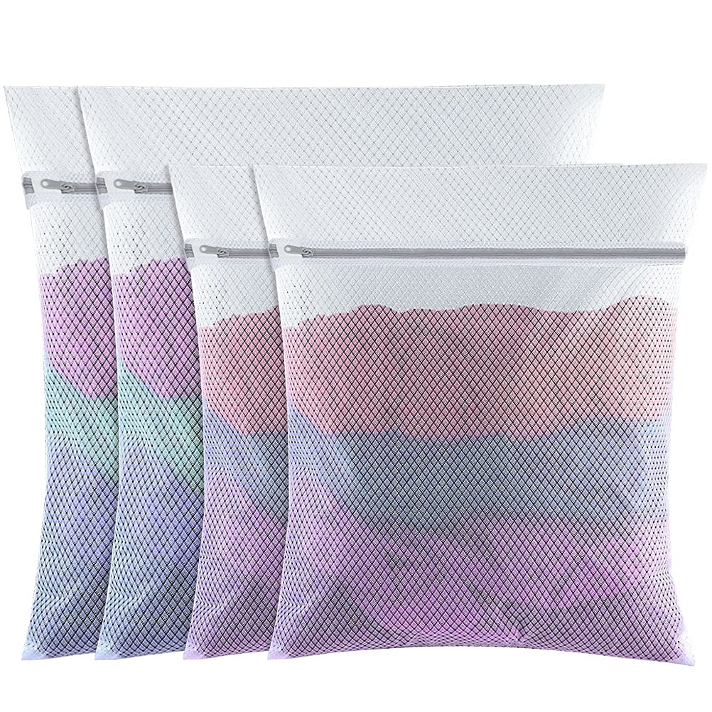 4 Pcs Mesh Laundry Bags, 60x50cm/50x40cm Washing Bag Laundry Bags for Washing Machine Washing Machine Wash Bag with Zips for Clothes Socks Underwear Bra (LandM)