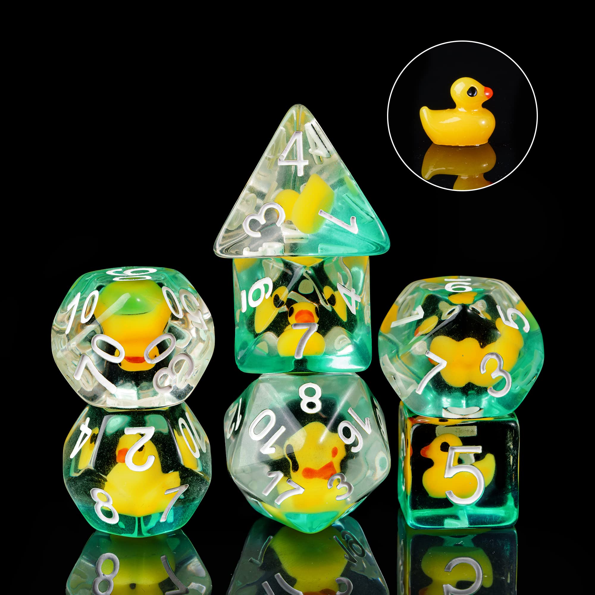 cusdie 7-Die DND Dice, Polyhedral Dice Set Filled with Animal, for Role Playing Game Dungeons and Dragons D&D Dice (Yellow Duck)