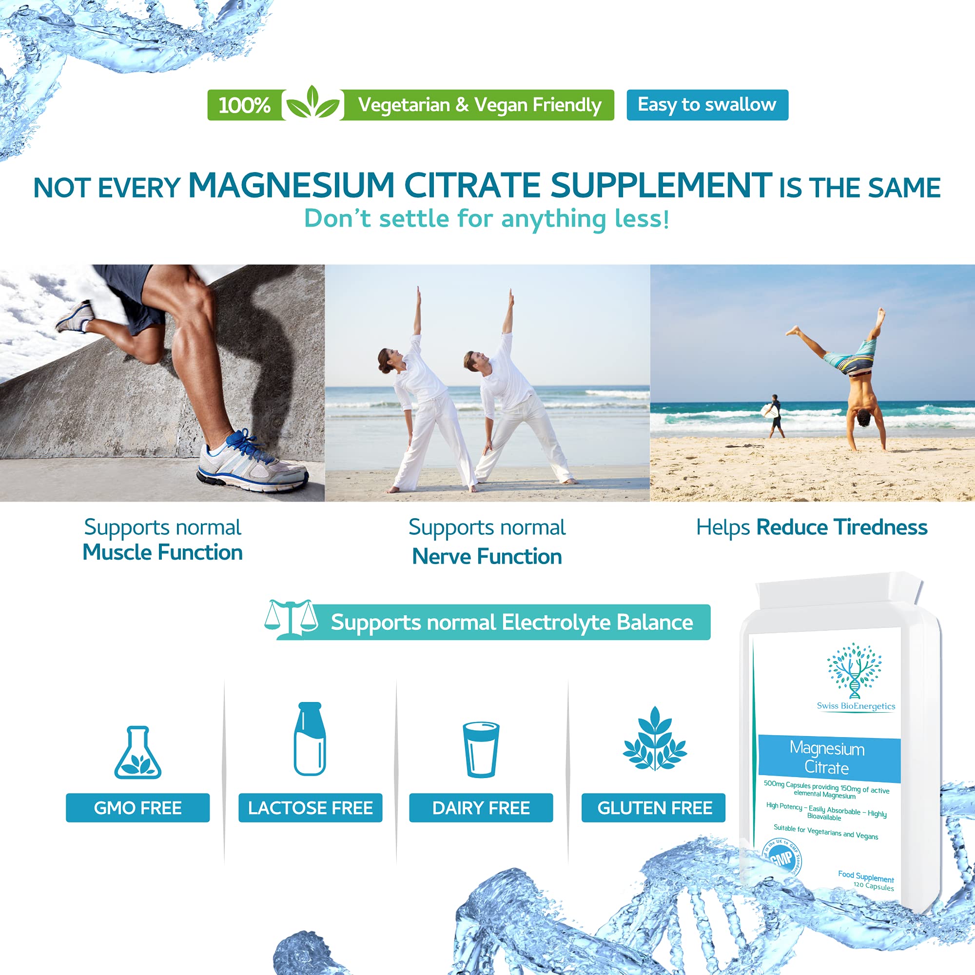 Magnesium Citrate 500mg 120 Capsules - Providing 150mg of Active Elemental Magnesium - High Potency - Easily Absorbable - Highly Bioavailable - UK Manufactured