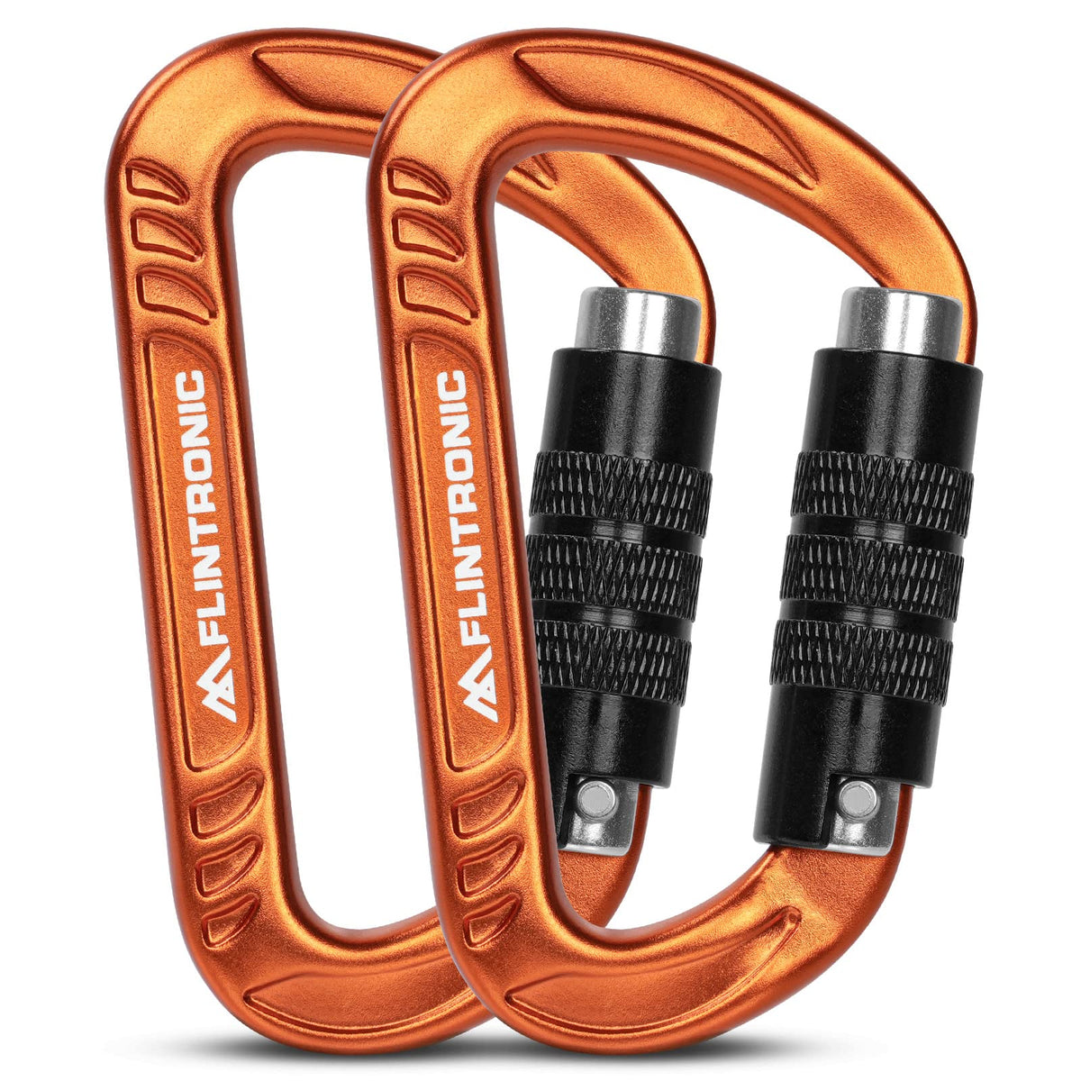 Flintronic Locking Carabiner, 12KN Heavy Duty Locking Carabiner Clips, Aluminum Alloy Clip, 2PCS Carabiner D Ring Clip Hook for Hammock Swing Camping Fishing Hiking (Orange)