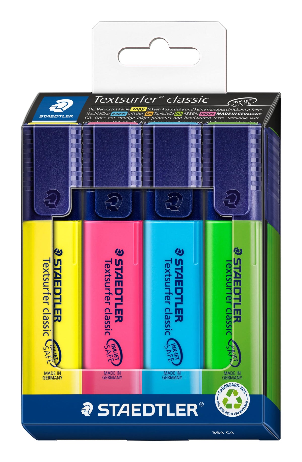 STAEDTLER 364 C4 Textsurfer Classic Highlighter - Assorted Colours (Card Pack of 4)