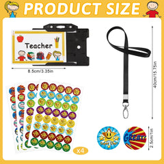 Tenare Christmas Teacher Roleplay Novelty Id Card and Lanyard Children's Well Behaviour Reward Stickers for Kids School Imaginary Teacher Pretend Play Set (Black,Awesome)