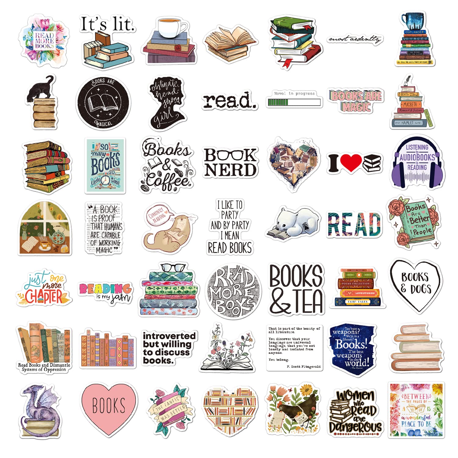 Book Stickers, 100PCS Reading Motivational Quote Stickers, Reading Lovers Vinyl Waterproof Aesthetic Stickers for Water Bottles Book Laptops Scrapbook Skateboard