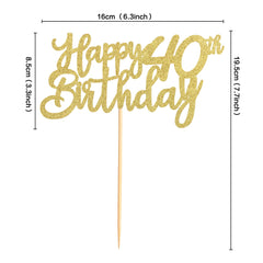 3 Pieces Happy 40th Birthday Cake Toppers Gold 40 Cupcake Toppers Cheers to 40 Fabulous Cake Decorations for 40th Birthday Party Decoration Supplies