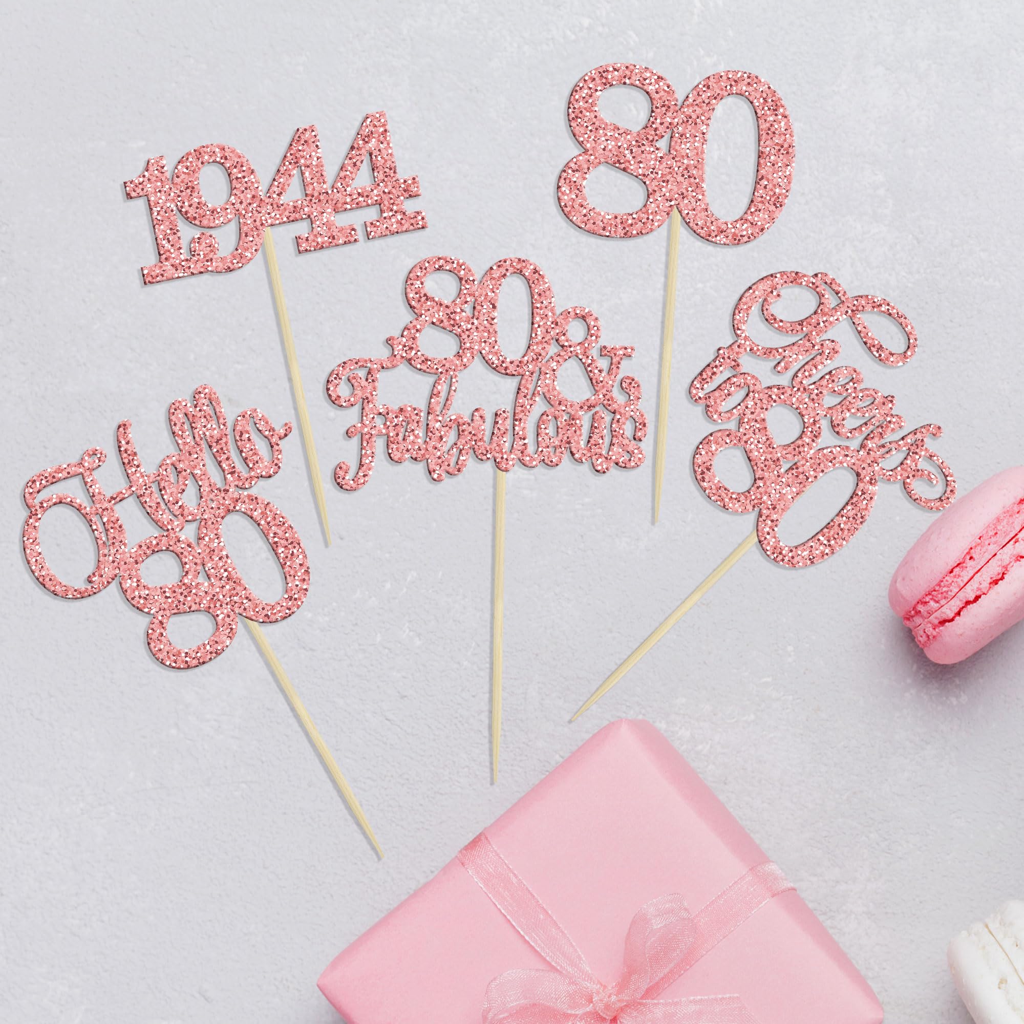 Gyufise 30Pcs 80th Birthday Cupcake Toppers 80 Fabulous Cupcake Picks Cheers to 80 1944 Cake Decorations for Happy 80th Birthday Wedding Anniversary Party Decoration Supplies Rose Gold