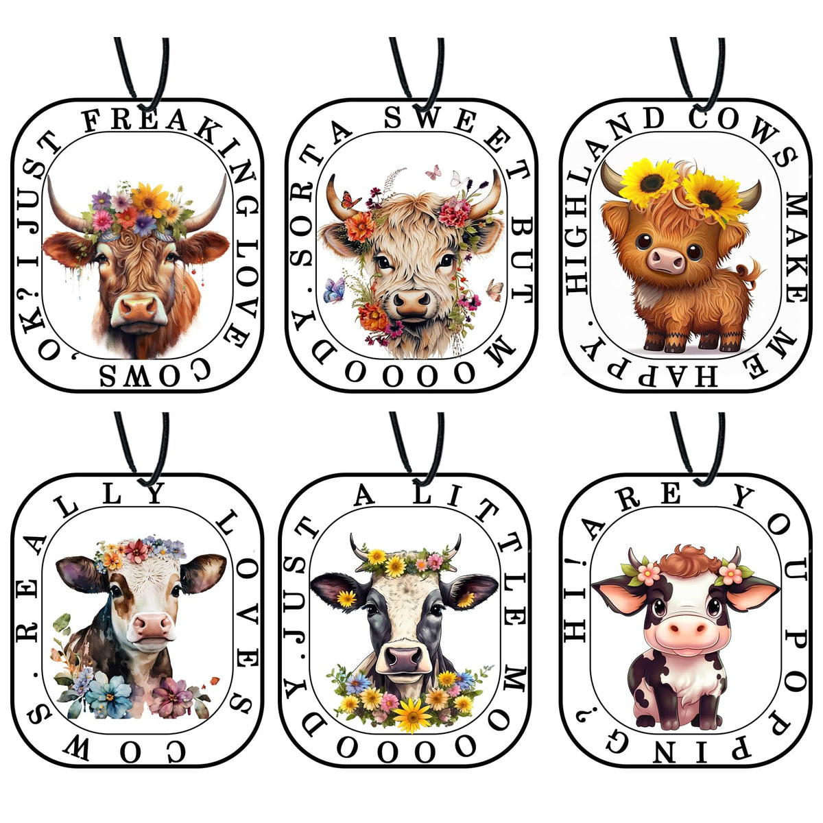 Air Freshener Car Air Freshener Hanging Highland Cow Merch Gifts 6 Packs, Highland Cow Car Fragrance Air Fresheners for Car Home 6 Scents Car Accessories