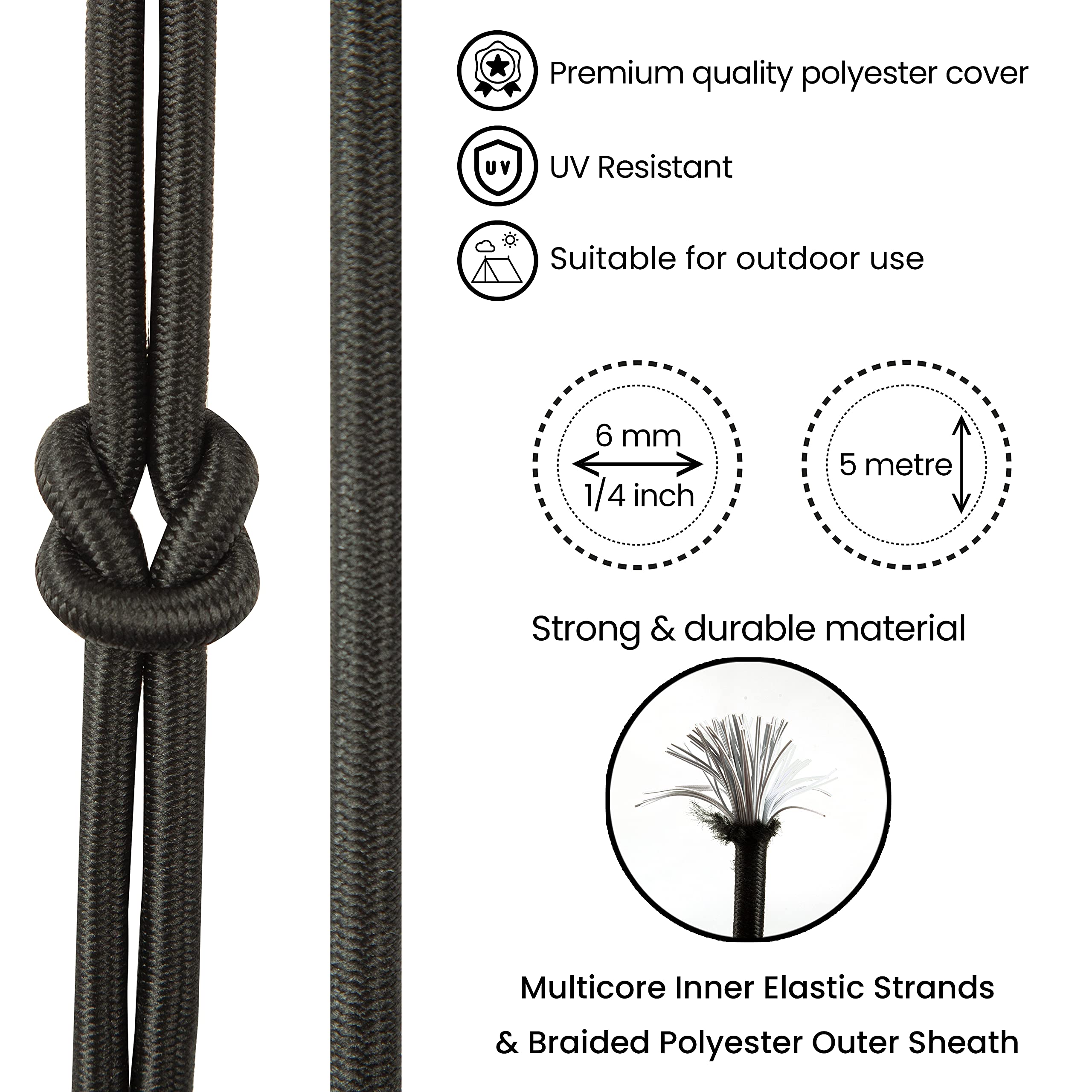 Premium Quality Bungee Cords - 4mm, 5mm, 6mm, 8mm Options – Bungee Rope, Shock Cord, Bungee Strap, Elastic Rope